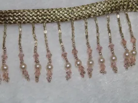 Golden Crystal and Pearl Handwork Lace