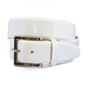 GRACE - Womens Off-White Patent Finish Leather Belt with Silver Buckle - CLEARANCE