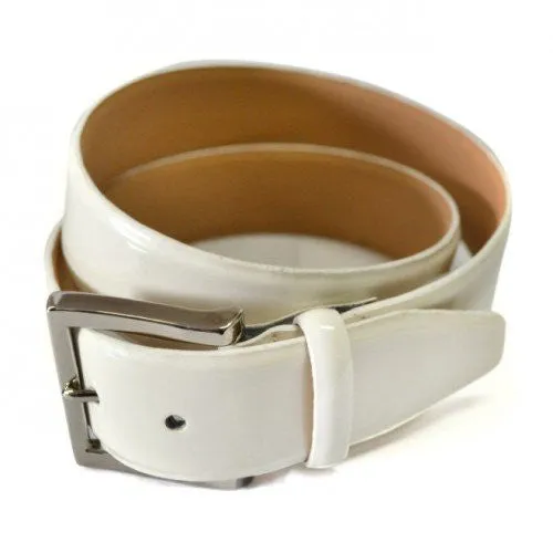 GRACE - Womens Off-White Patent Finish Leather Belt with Silver Buckle - CLEARANCE