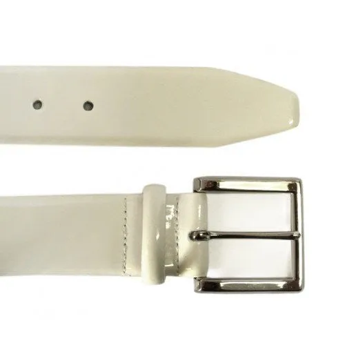 GRACE - Womens Off-White Patent Finish Leather Belt with Silver Buckle - CLEARANCE