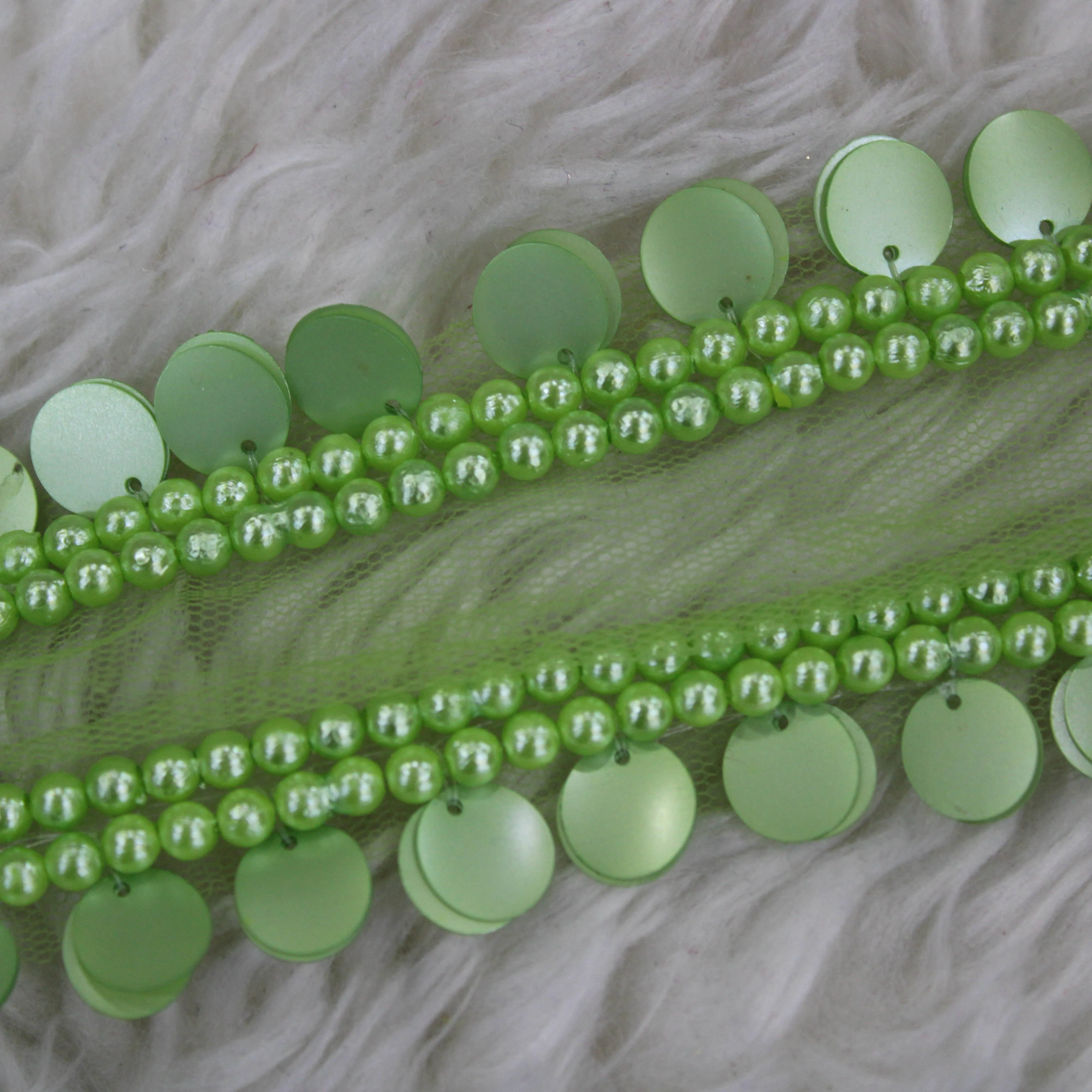 Green Sequins and Pearl Work Embroidered Border (Wholesale)