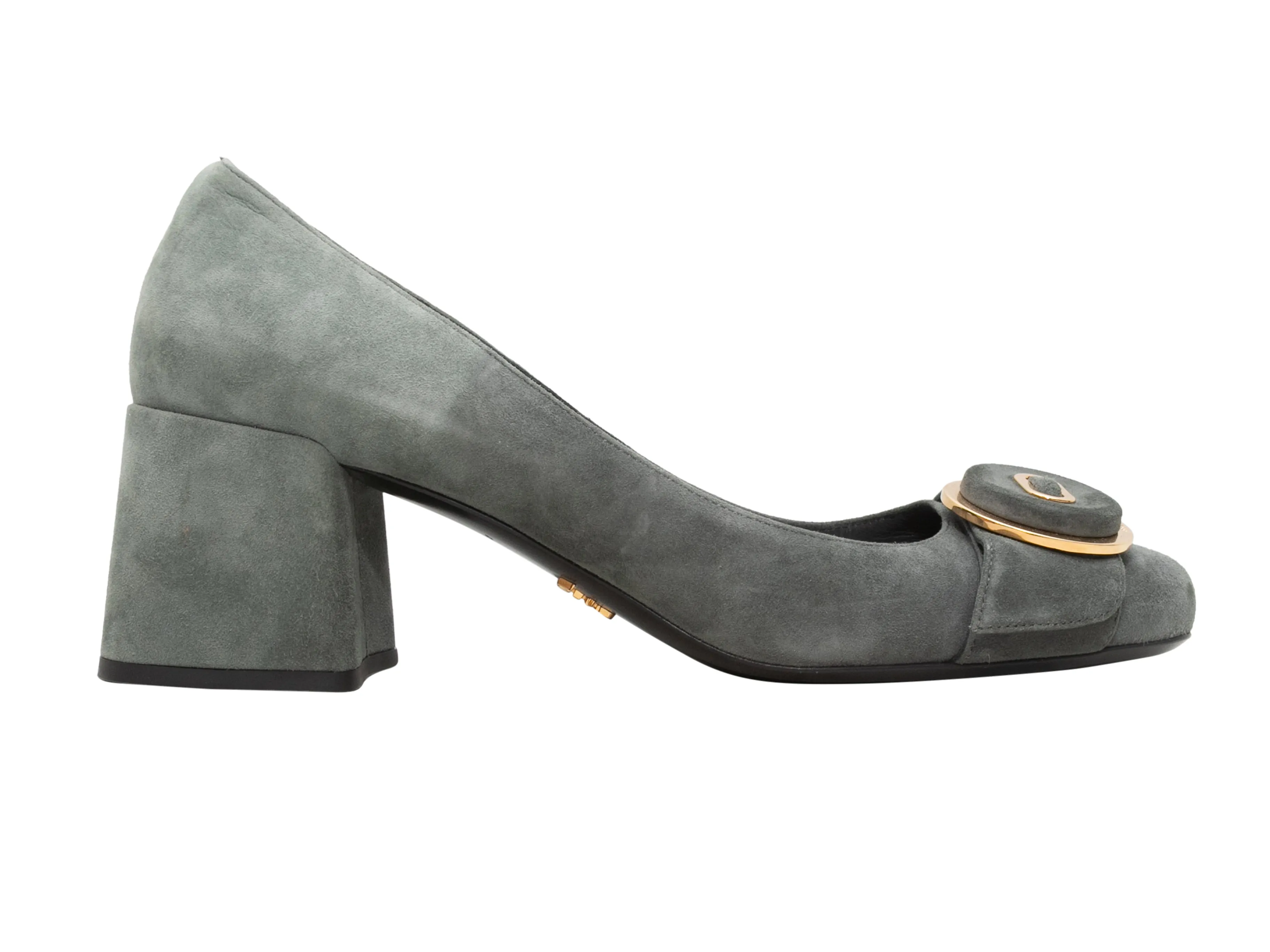 Grey Prada Suede Buckle Pumps Size 39