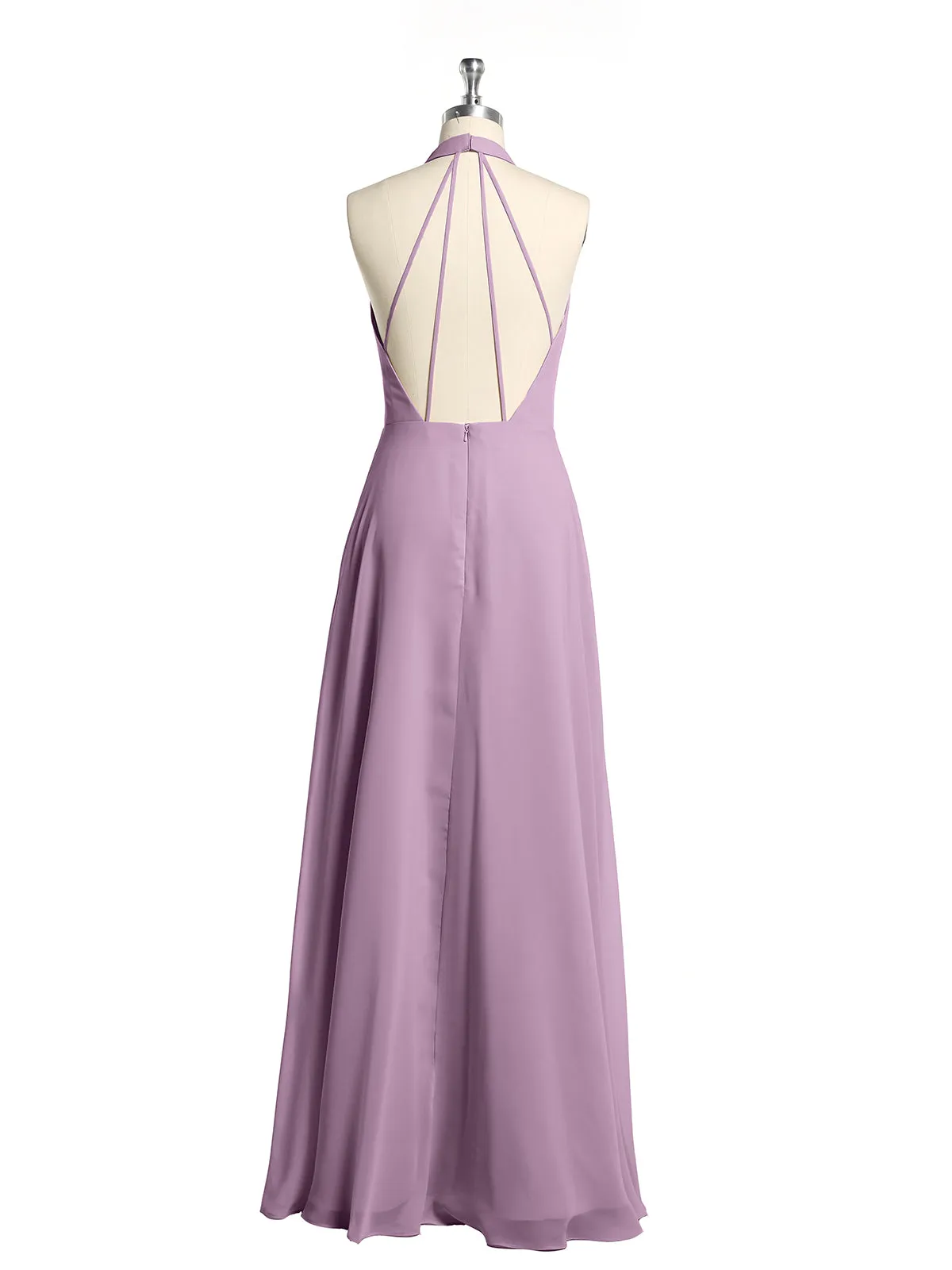 Halter Chiffon Long Bridesmaid Gowns with Low Back-Wisteria