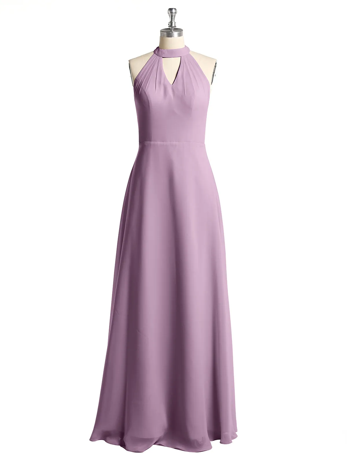 Halter Chiffon Long Bridesmaid Gowns with Low Back-Wisteria