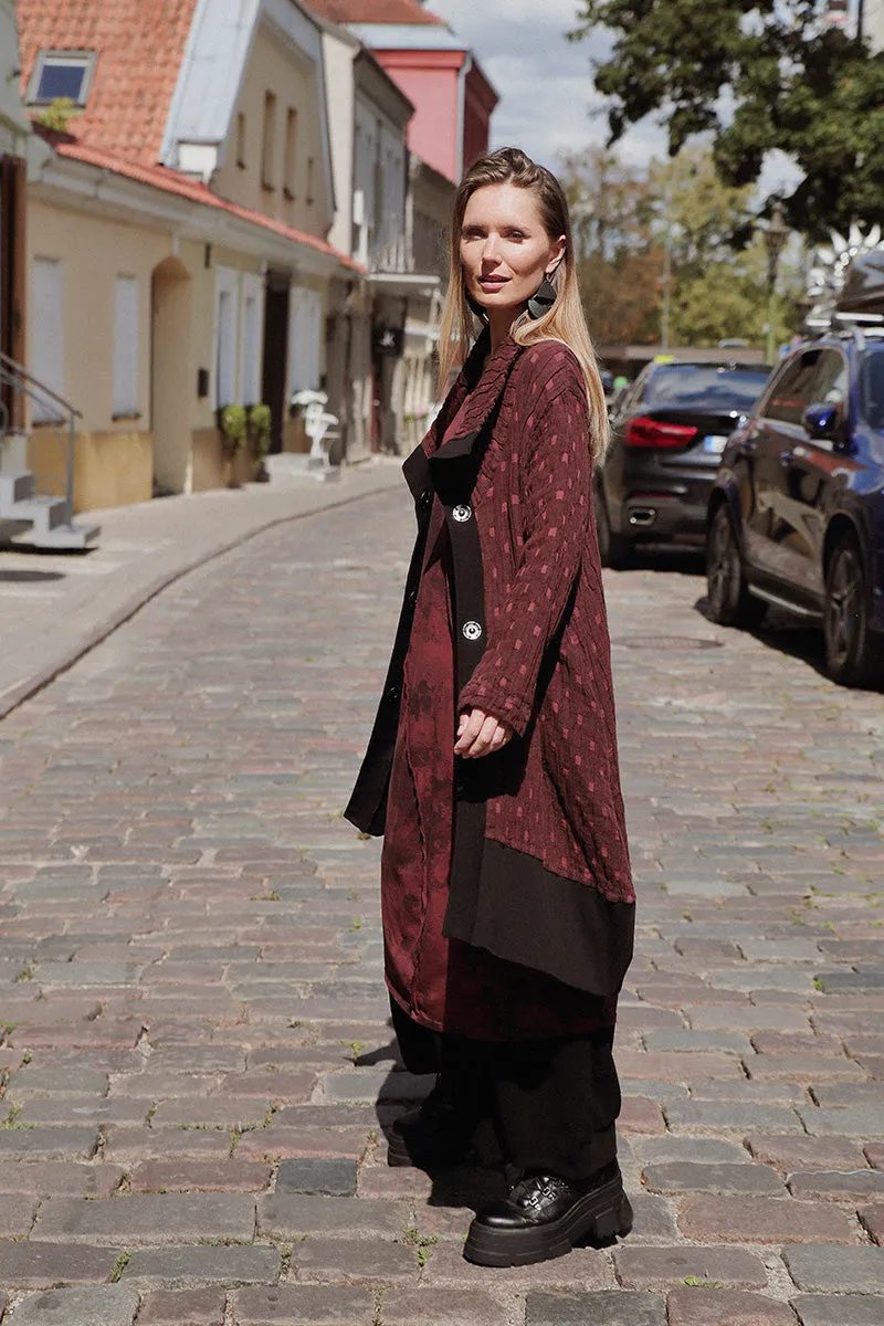 High Collar Merlot Textured Linen Jacket