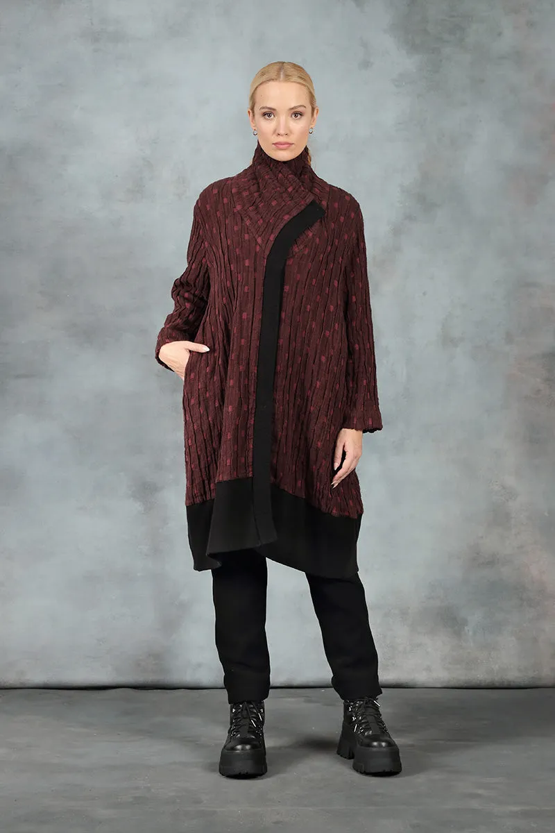 High Collar Merlot Textured Linen Jacket