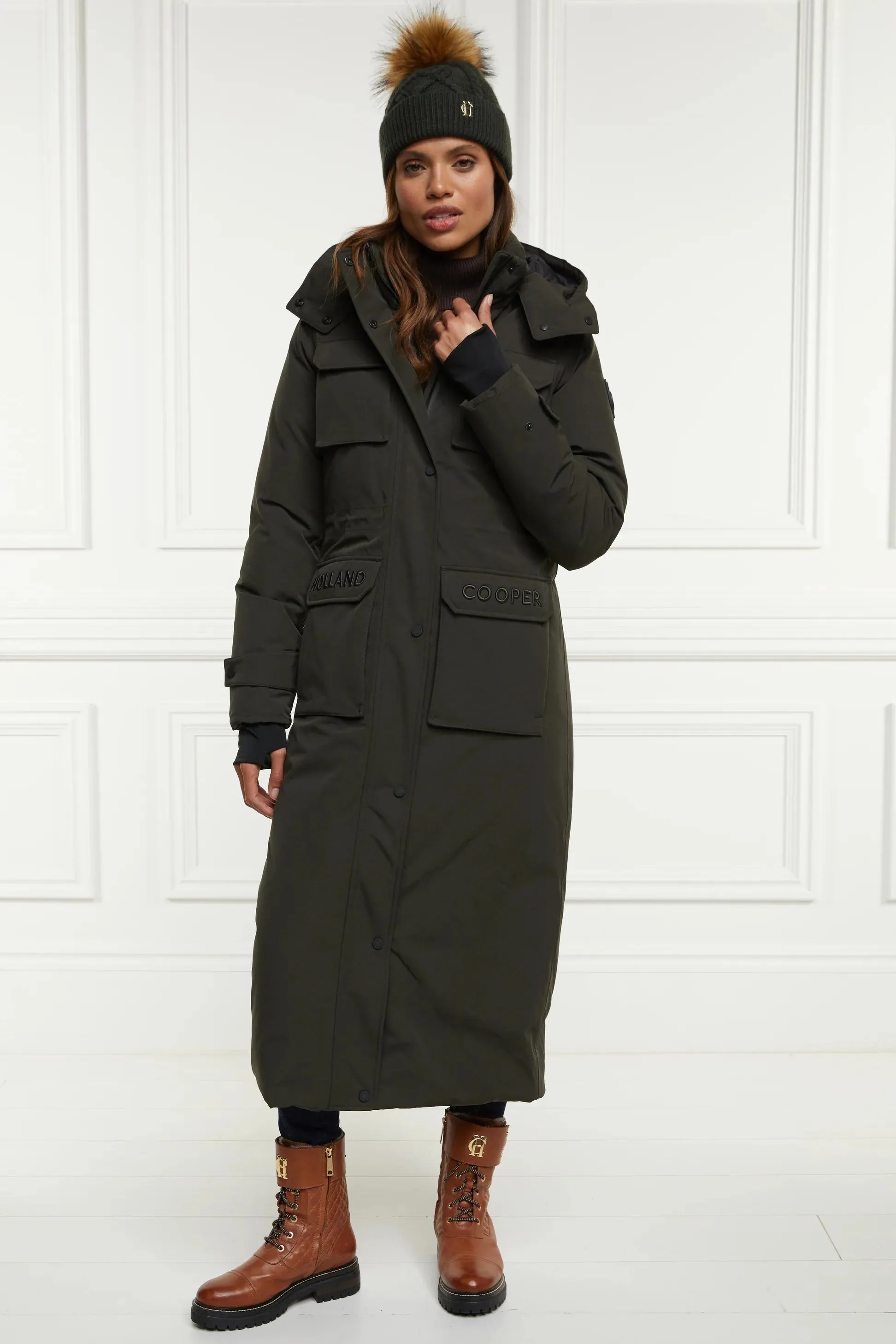 Holland Cooper Expedition Longline Coat in Dark Olive