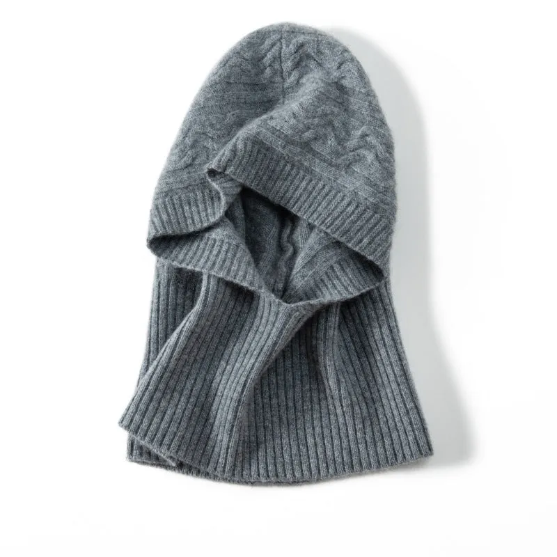 Hooded 100% Pure Cashmere Women Winter Hats Hooded Scarf Hat