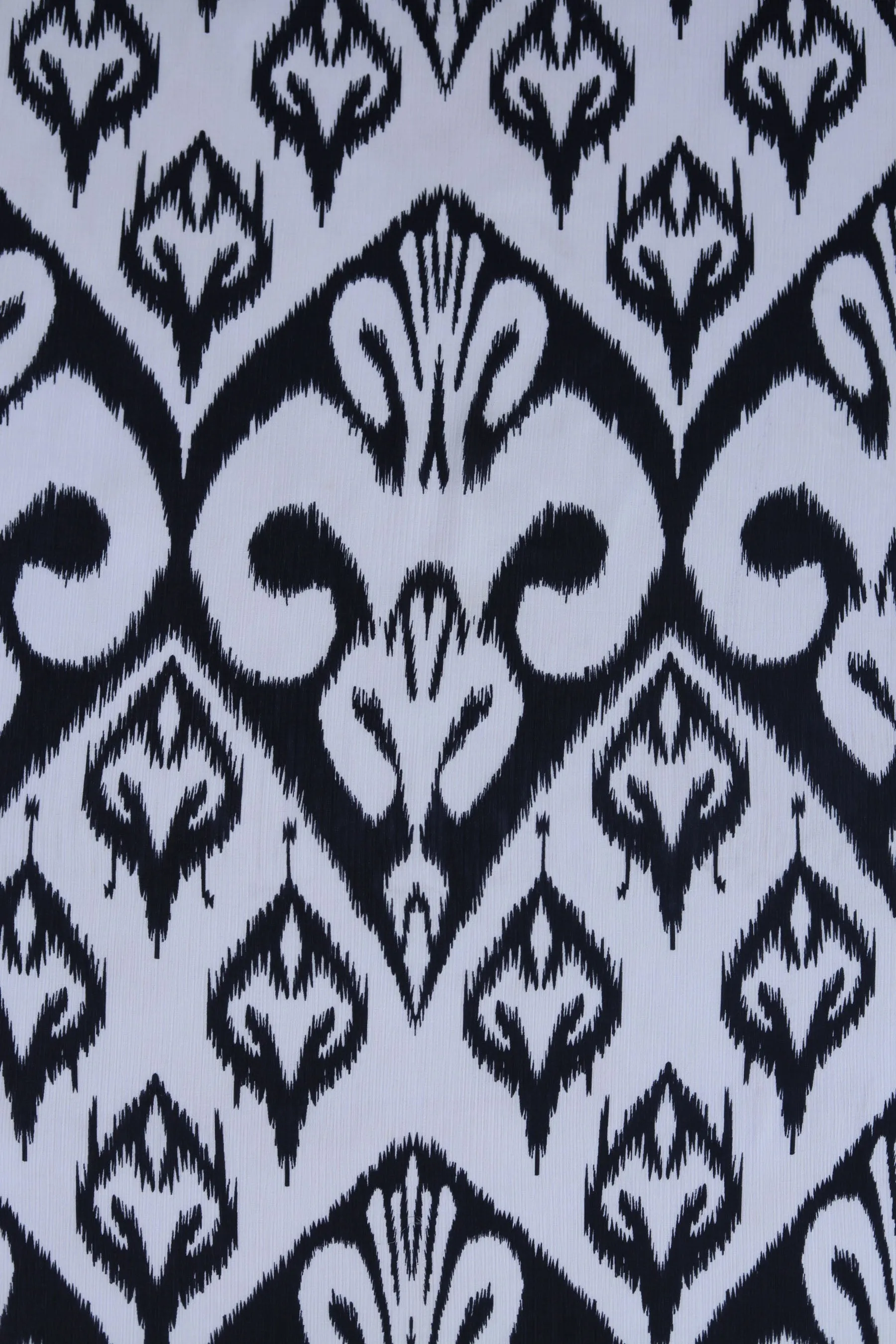 Ivory Ikat Inspired Pattern Printed Heavy Munga Chiffon Satin Fabric