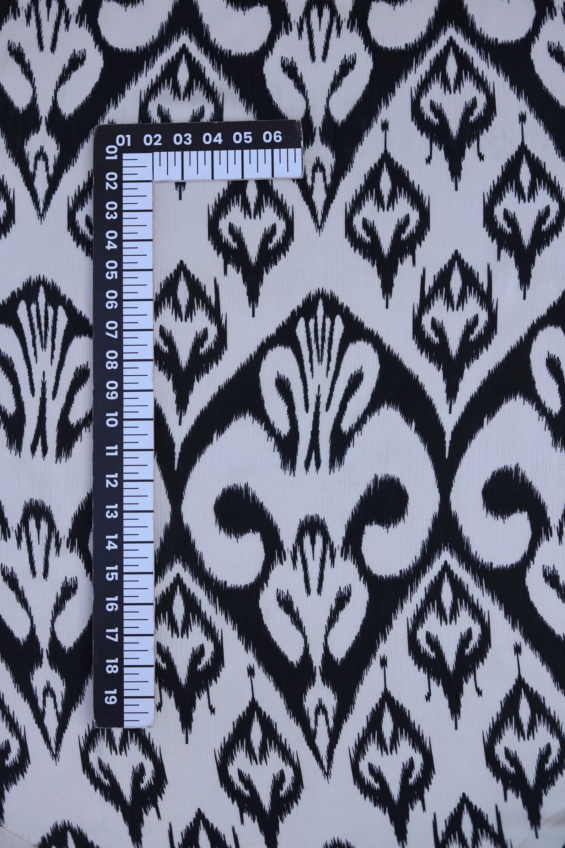 Ivory Ikat Inspired Pattern Printed Heavy Munga Chiffon Satin Fabric