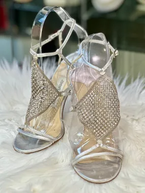 Jimmy Choo Silver Heels with Crystal feature (preowned) size 6