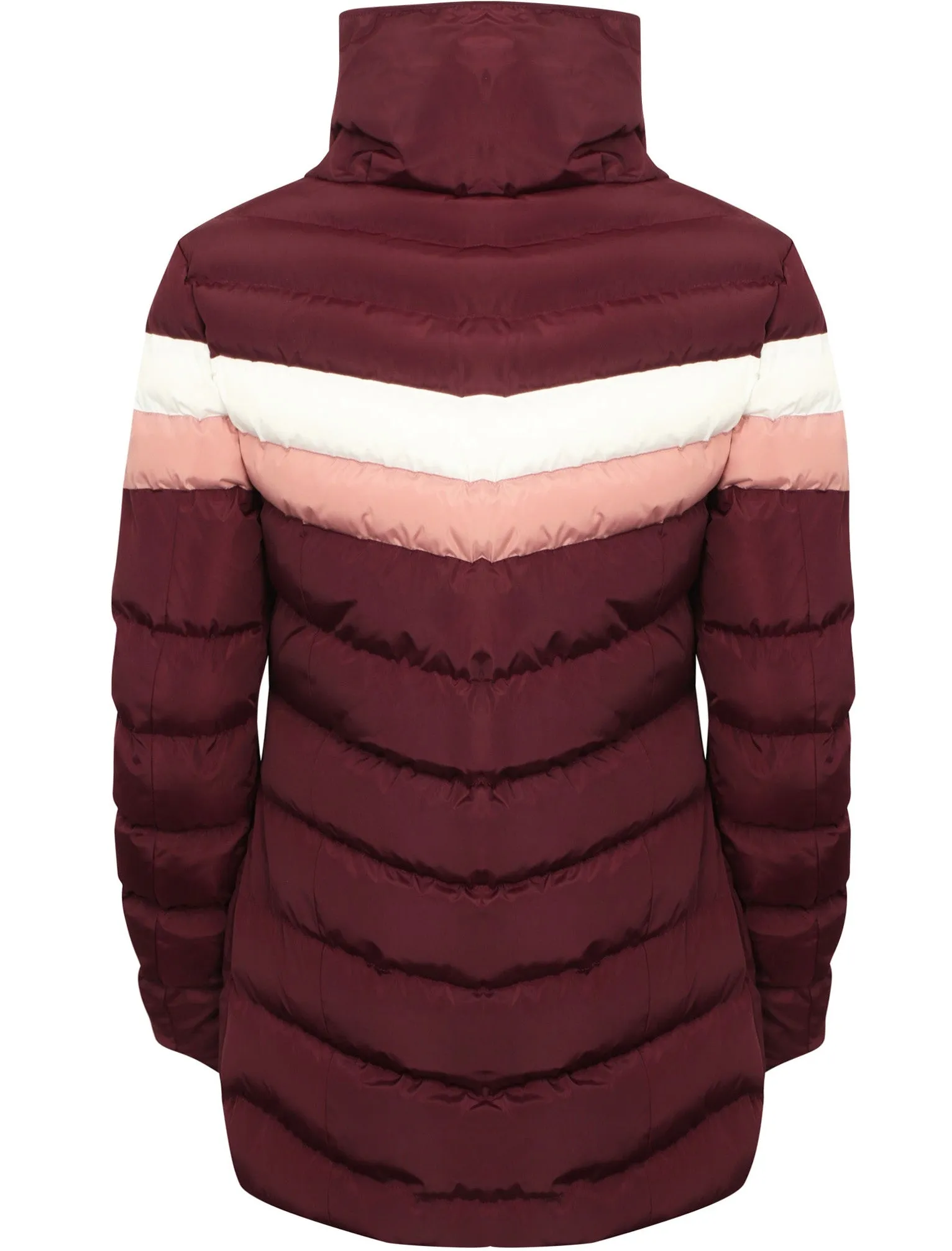 Kernel Longline Puffer Coat with Chevron Panel In Burgundy - Tokyo Laundry