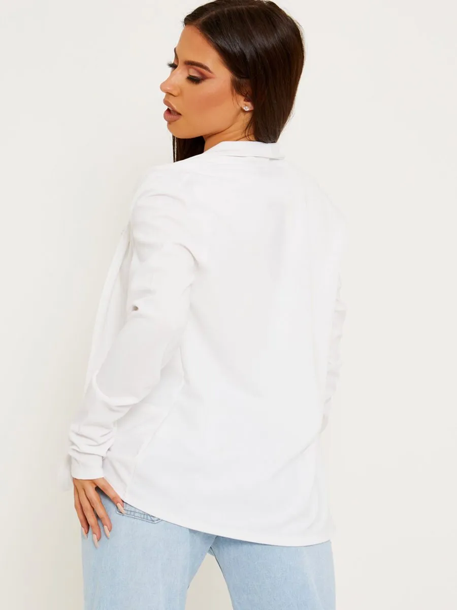 Kris Textured Open Blazer In White