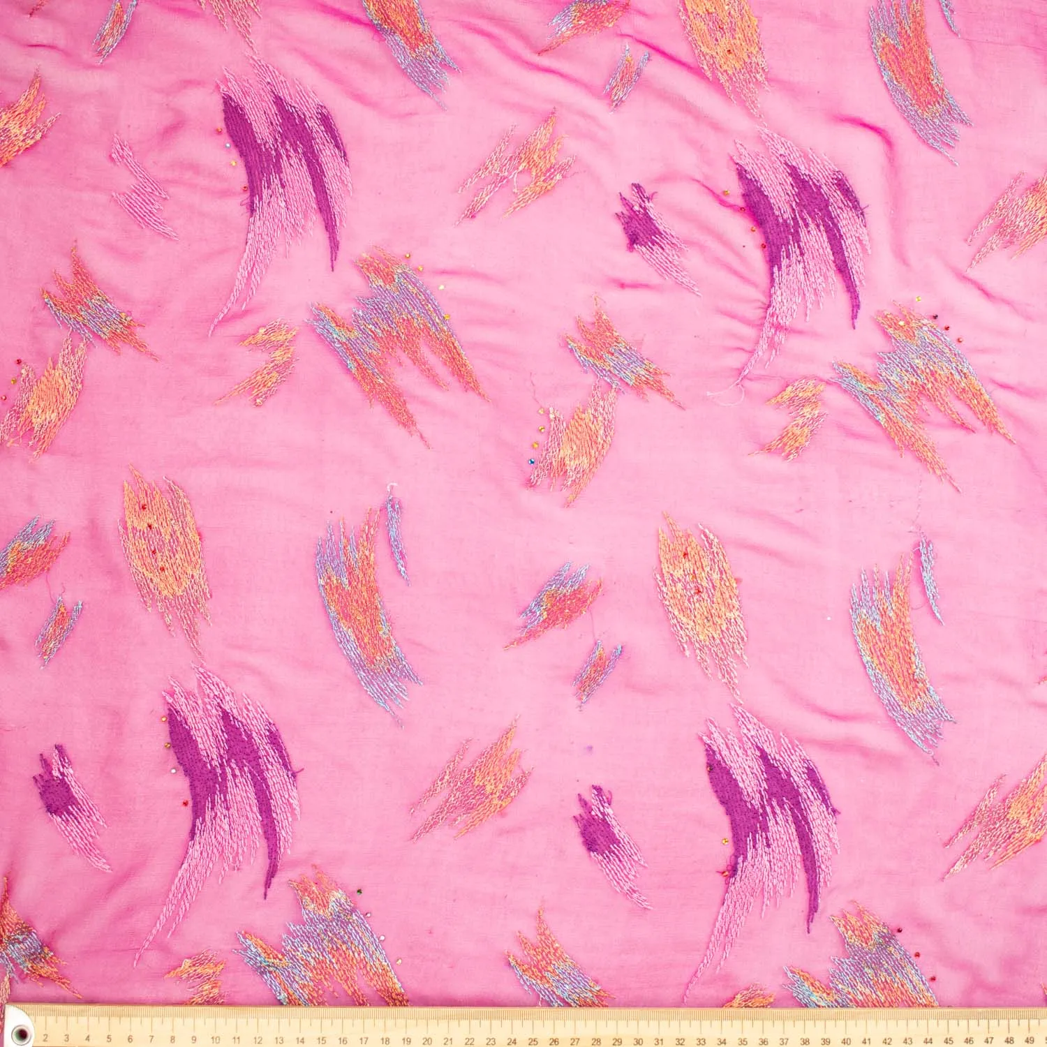 Lace Edged Embroidered Pure Silk Chiffon Magenta