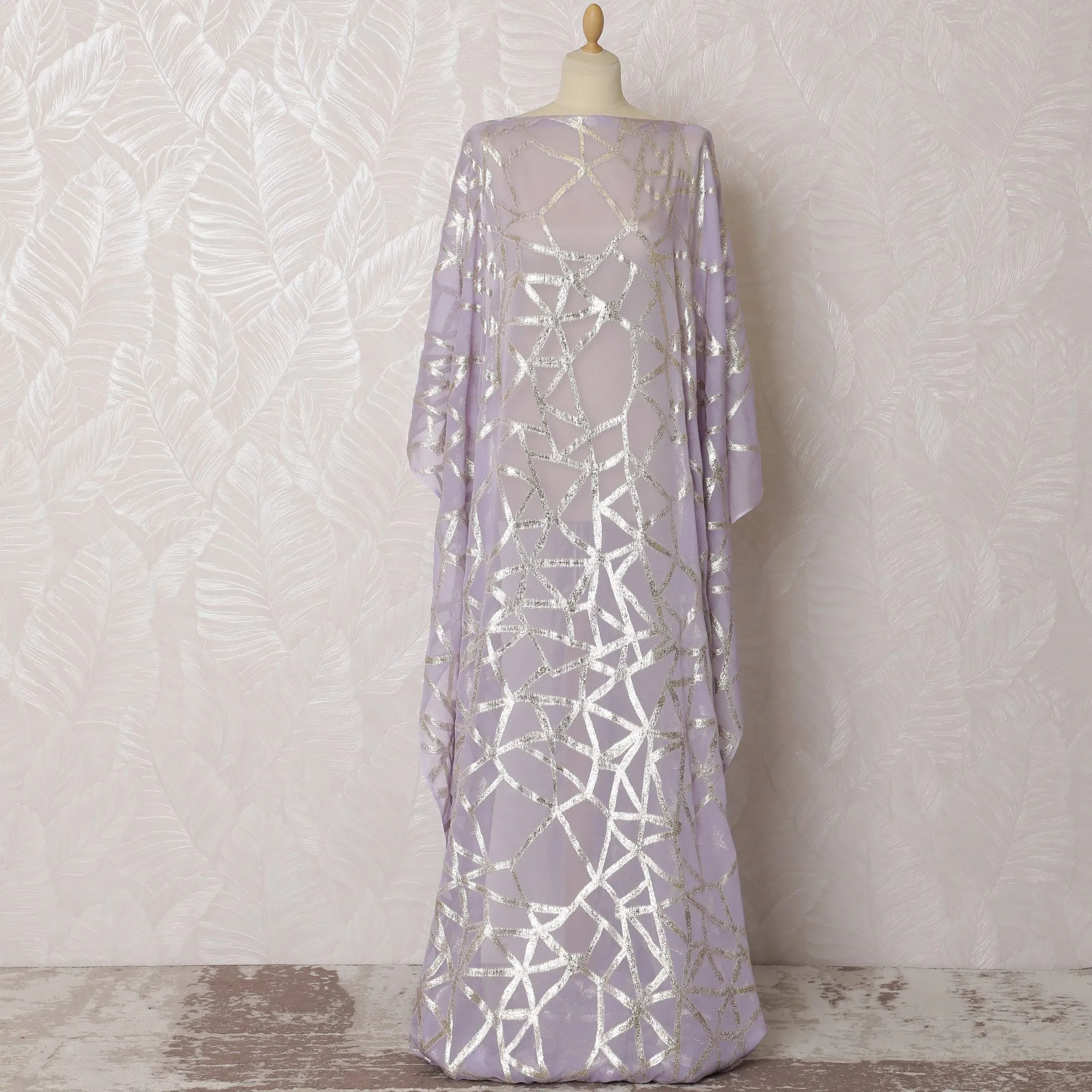 Lavender Dream Silk Chiffon Dirac Fabric - 140cm Width - Glimmering Gold Lurex - 3.5 Mtrs Elegance -D18311