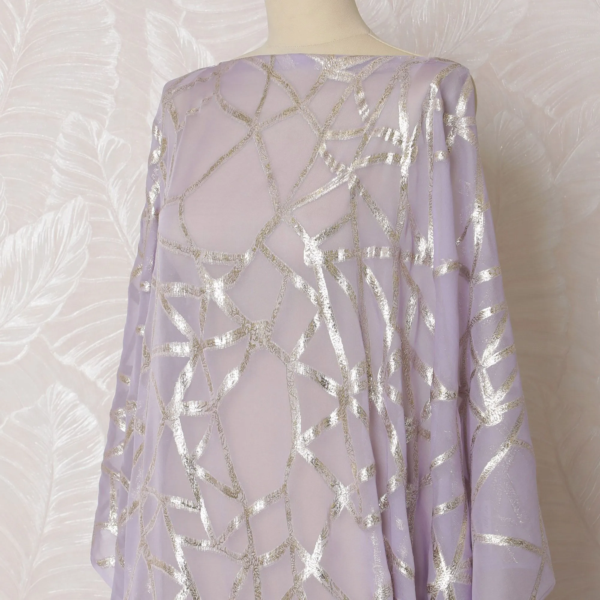 Lavender Dream Silk Chiffon Dirac Fabric - 140cm Width - Glimmering Gold Lurex - 3.5 Mtrs Elegance -D18311