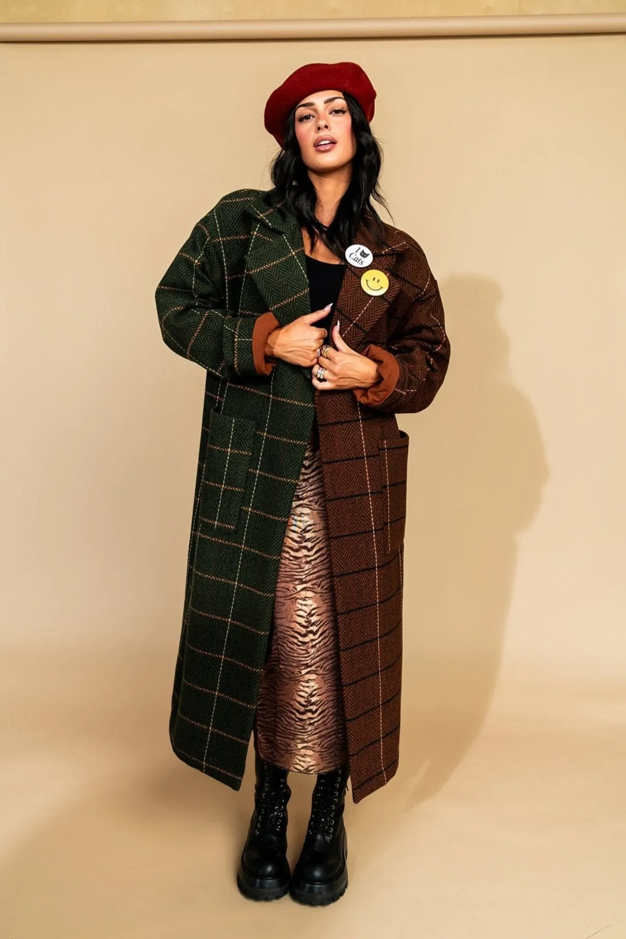 Libra Longline Half   Half Coat in OG Plaid