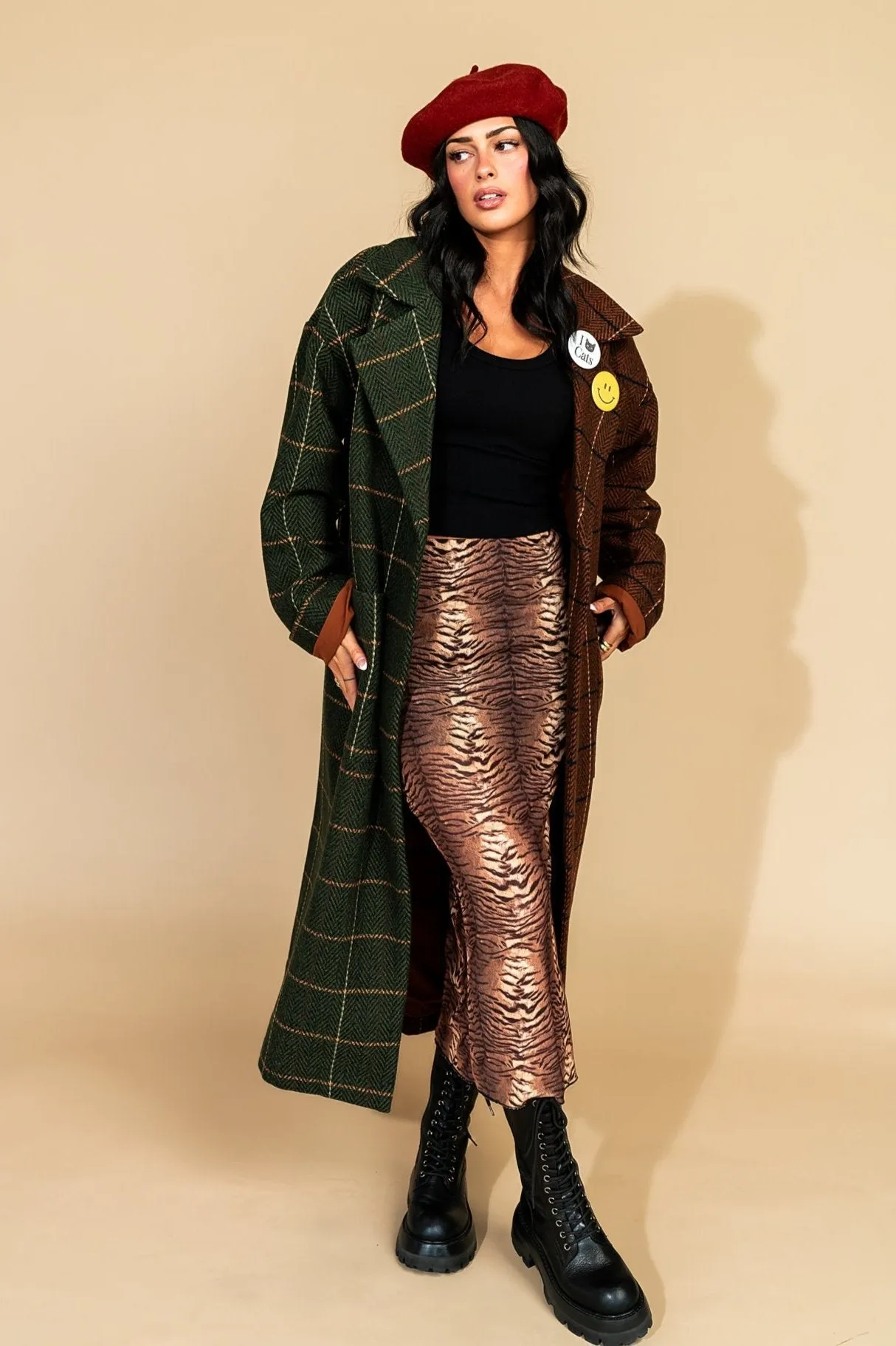 Libra Longline Half   Half Coat in OG Plaid