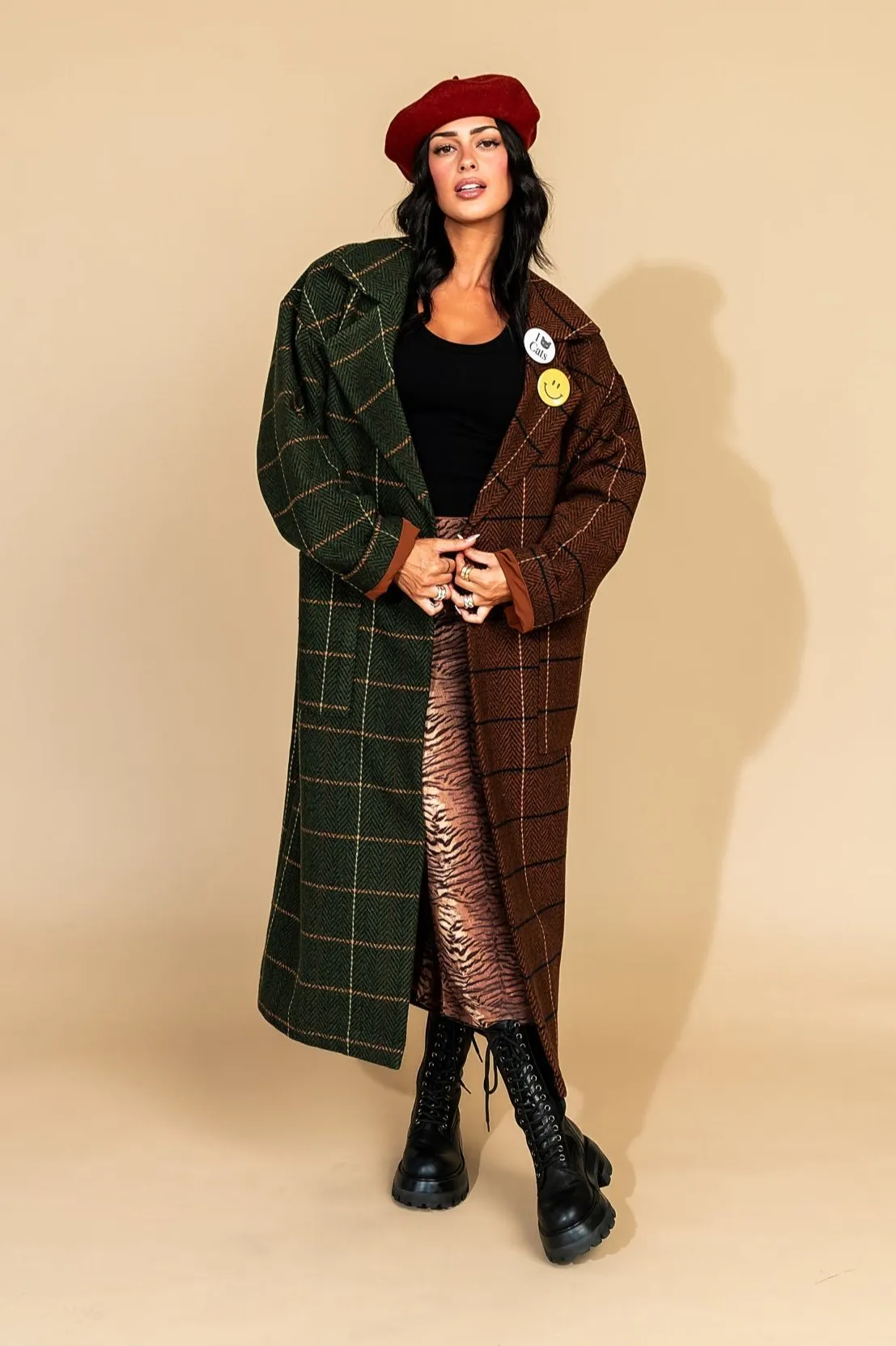 Libra Longline Half   Half Coat in OG Plaid