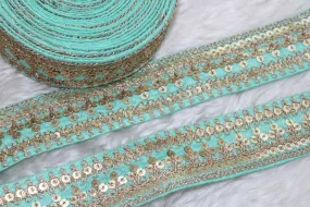 Light Blue Designer Zari and Sequins Work Embroidered Border