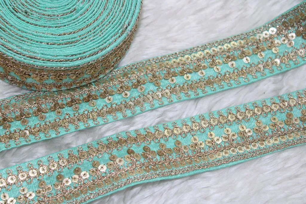 Light Blue Designer Zari and Sequins Work Embroidered Border