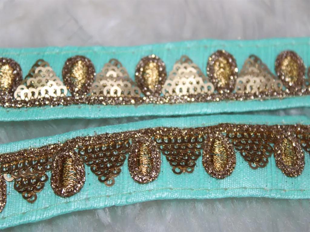 Light Blue Sequins and Zari Work Embroidered Border