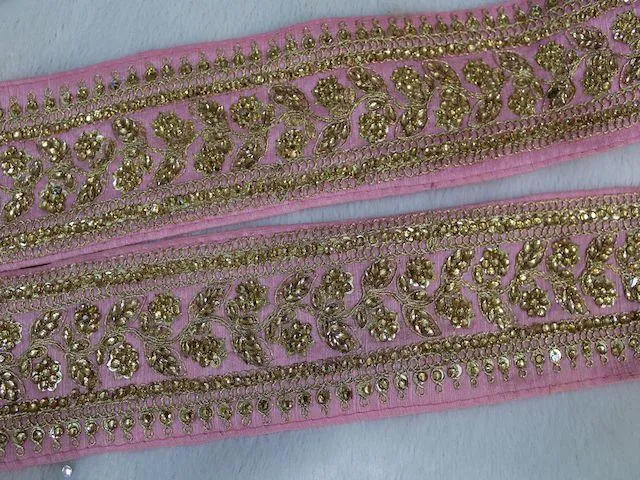 Light Pink Floral Stone Work Embroidered Border