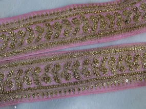 Light Pink Floral Stone Work Embroidered Border