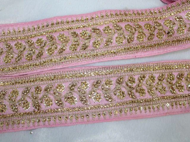 Light Pink Floral Stone Work Embroidered Border