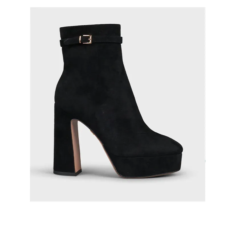 Lola Cruz Bolbec Black Suede Platform Heeled Boots