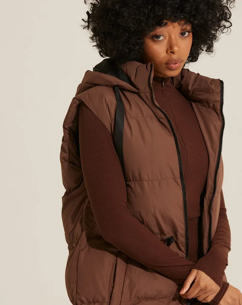 Longline Hooded Gilet - Chocolate