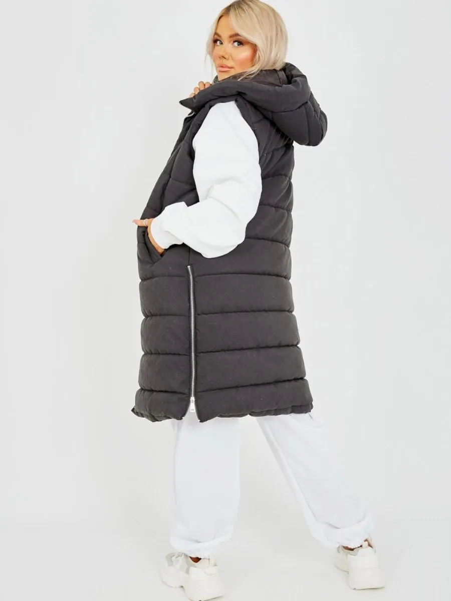 Michele Longline Hooded Puffer Gilet In Black