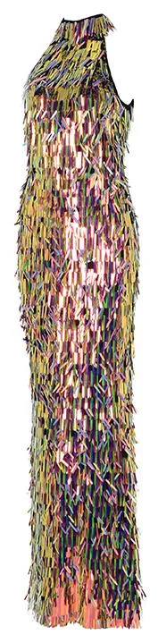 Multicolored Tinsel-Sequined Stretch Halter Gown