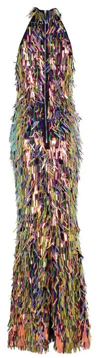 Multicolored Tinsel-Sequined Stretch Halter Gown