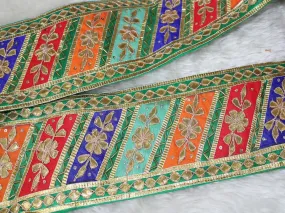 Multicolour Floral Traditional Gota Work Embroidered Border