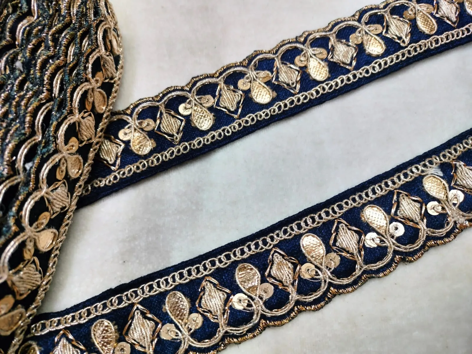 Navy Blue Embellished Trim