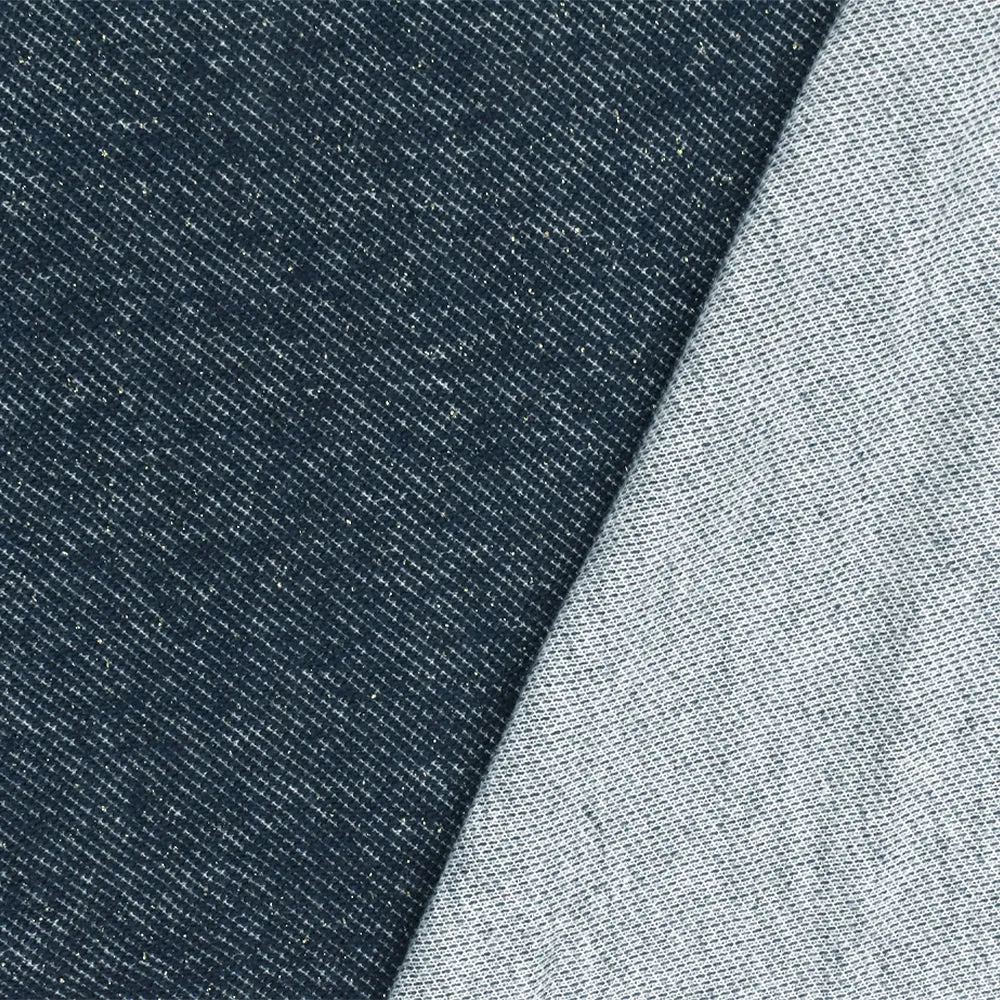 Navy Blue-Gold Sparkle Twill-Like Double Knit Fabric