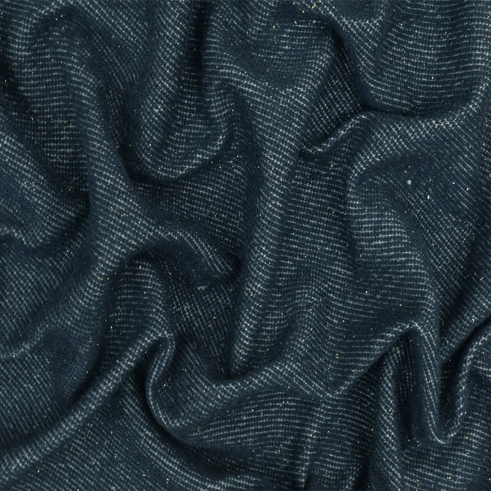 Navy Blue-Gold Sparkle Twill-Like Double Knit Fabric