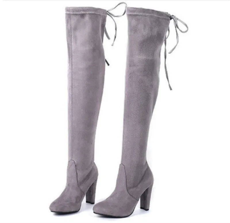 New Women Boot Fashion Suede Women Over The Knee Boot Lace Up Sexy High Heels