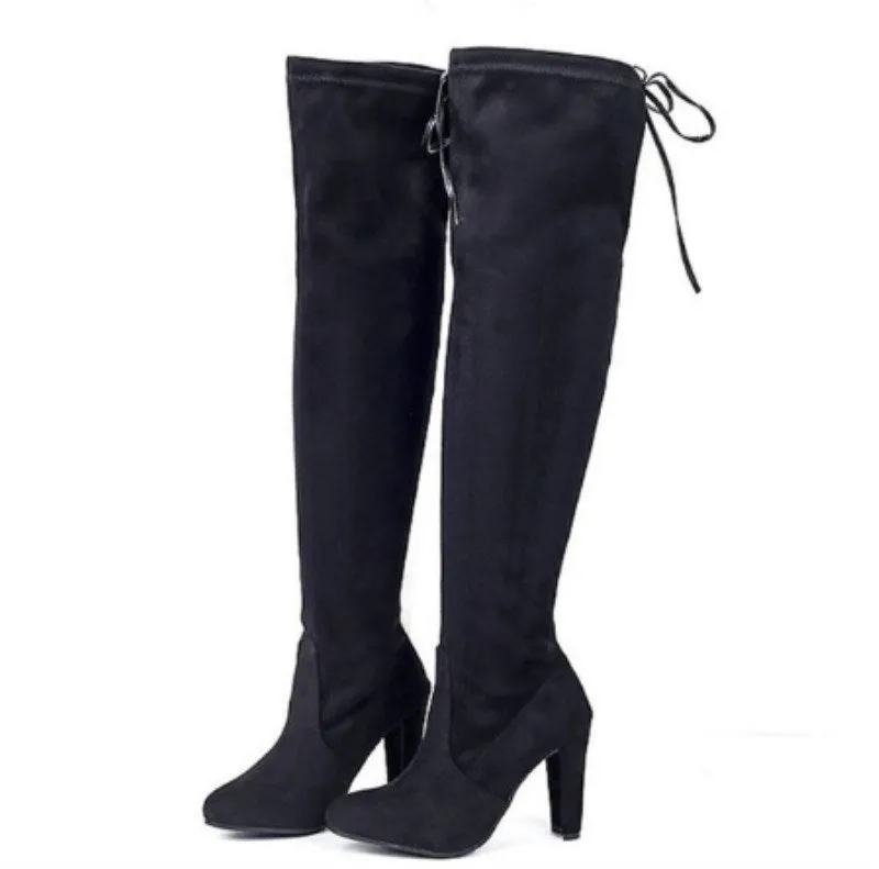 New Women Boot Fashion Suede Women Over The Knee Boot Lace Up Sexy High Heels