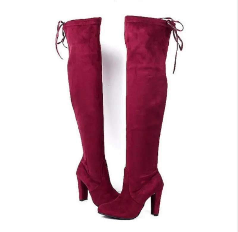 New Women Boot Fashion Suede Women Over The Knee Boot Lace Up Sexy High Heels