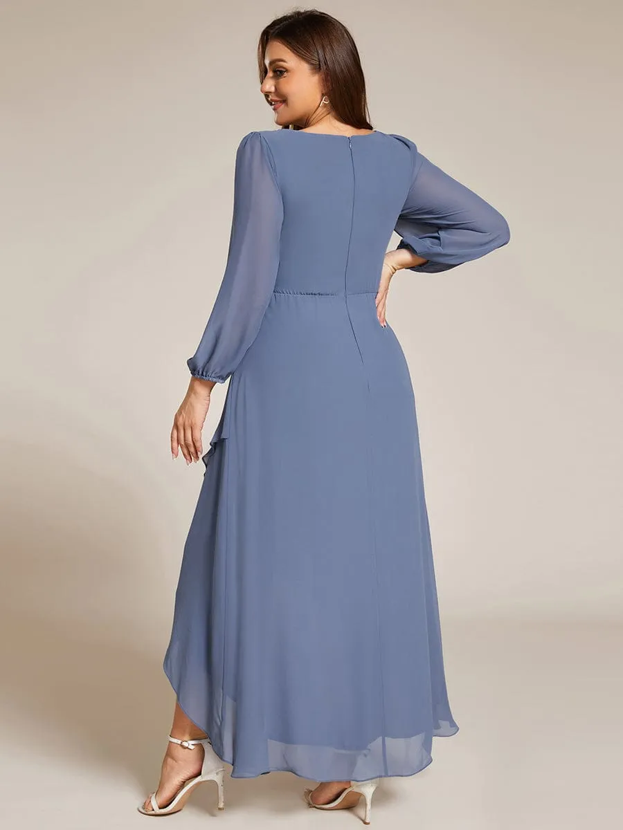 Nora | Long Lantern Sleeves Waist Applique Chiffon Formal Evening Dress