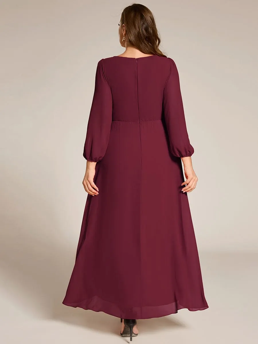 Nora | Long Lantern Sleeves Waist Applique Chiffon Formal Evening Dress