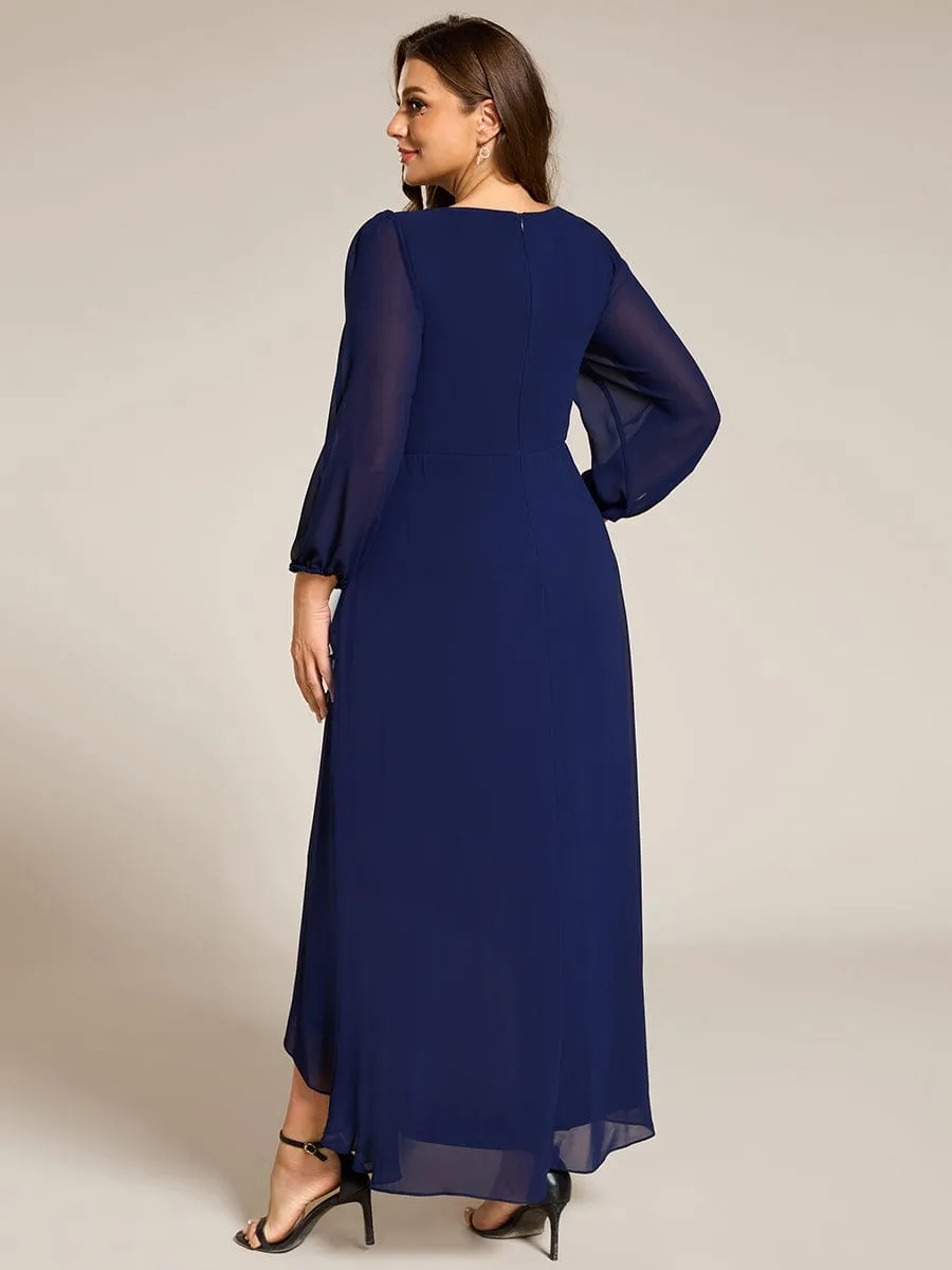 Nora | Long Lantern Sleeves Waist Applique Chiffon Formal Evening Dress