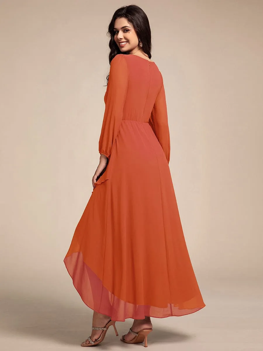 Nora | Long Lantern Sleeves Waist Applique Chiffon Formal Evening Dress