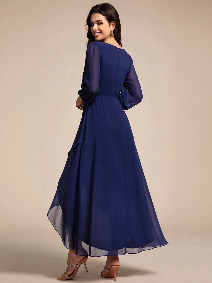 Nora | Long Lantern Sleeves Waist Applique Chiffon Formal Evening Dress