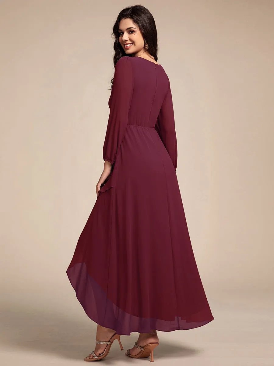 Nora | Long Lantern Sleeves Waist Applique Chiffon Formal Evening Dress