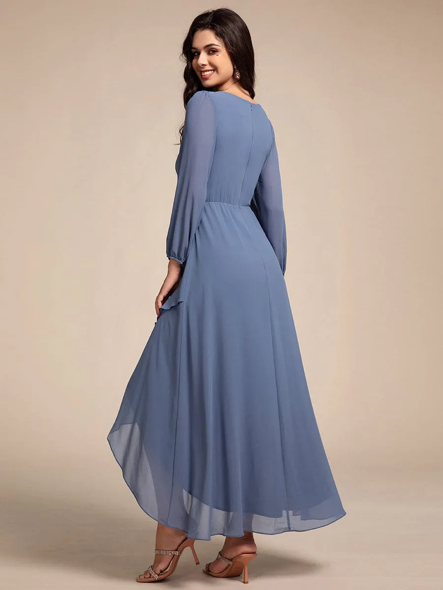 Nora | Long Lantern Sleeves Waist Applique Chiffon Formal Evening Dress