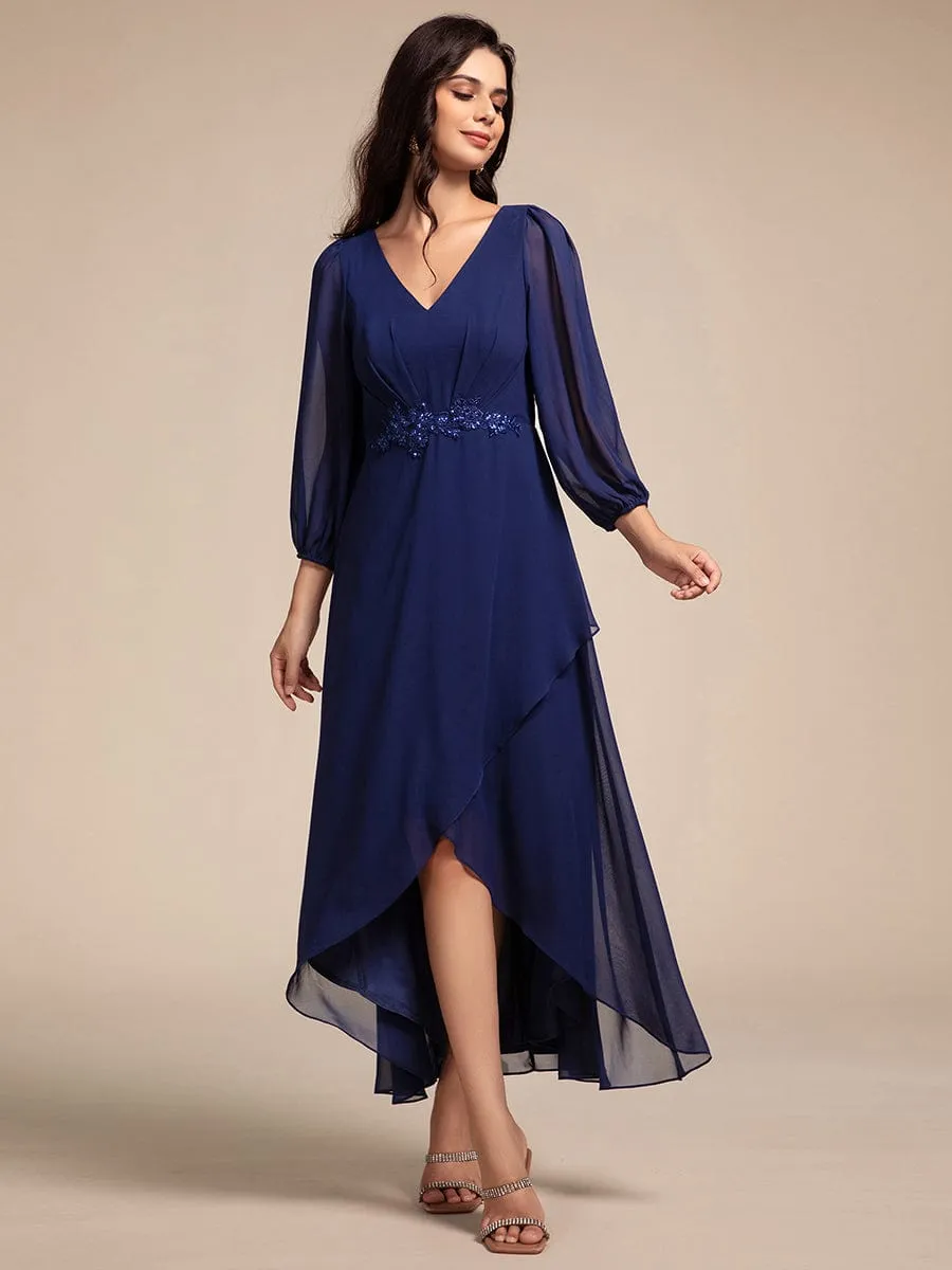 Nora | Long Lantern Sleeves Waist Applique Chiffon Formal Evening Dress