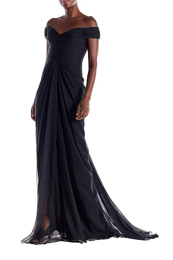 Off the Shoulder Draped Chiffon Gown